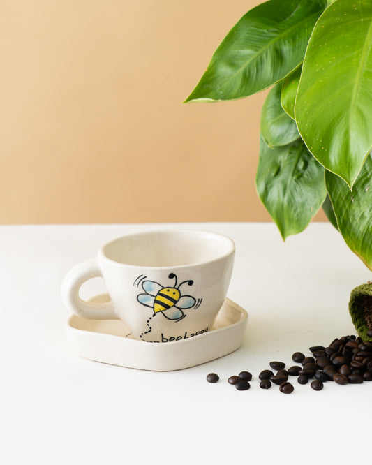 Bee Happy Ceramic Cup & Plate Set - RVCUPSAU8