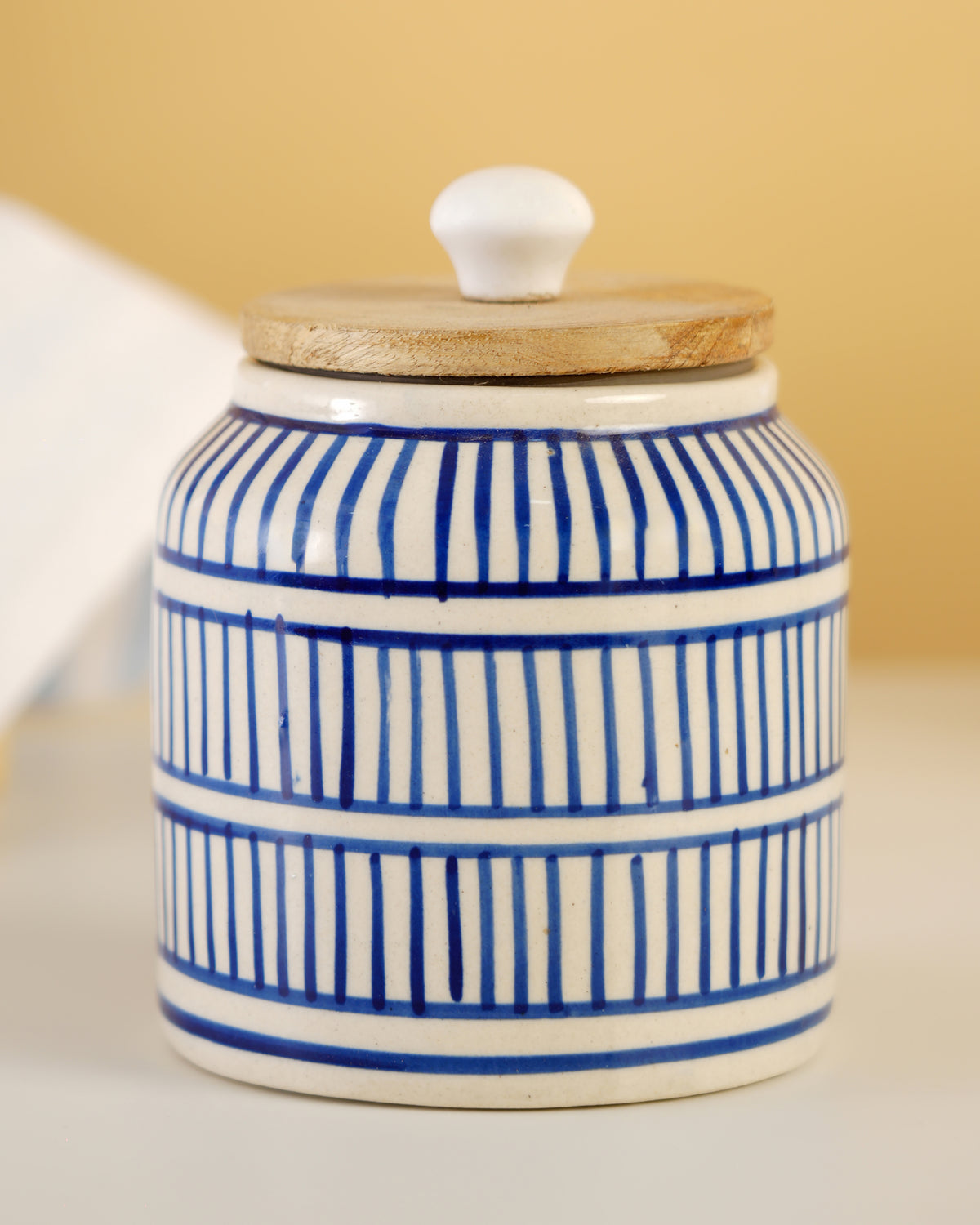 Hand-Painted Ceramic Storage Jar – Blue Linear Stripe - RVJAR28