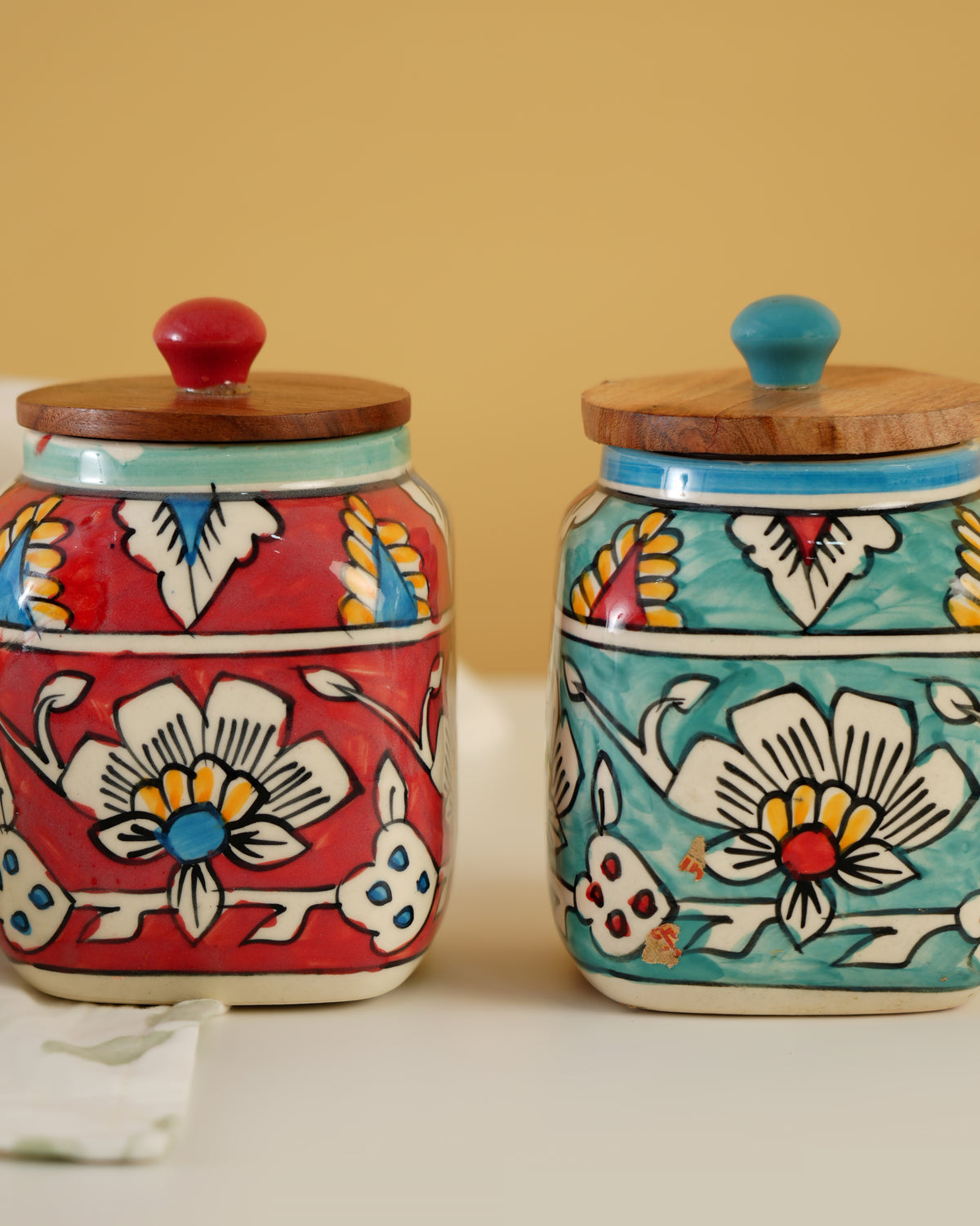 Hand-Painted Floral Ceramic Storage Jar - RVJAR234