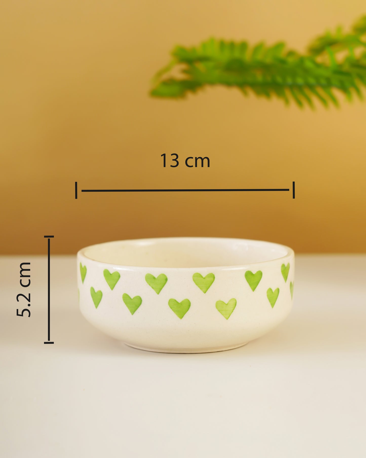 Green Heart Print Ceramic Bowl – Aesthetic Snack & Dessert Bowl - RVBWL03