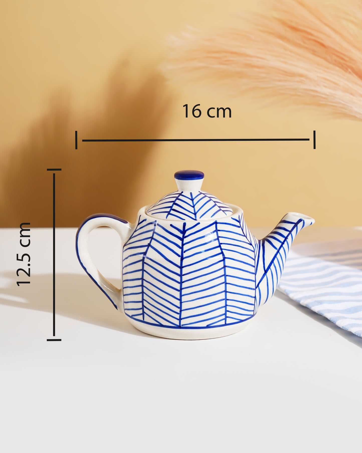 Blue Leaf Pattern Ceramic Kettle – Handcrafted Tea Pot with Lid - RVKTL44