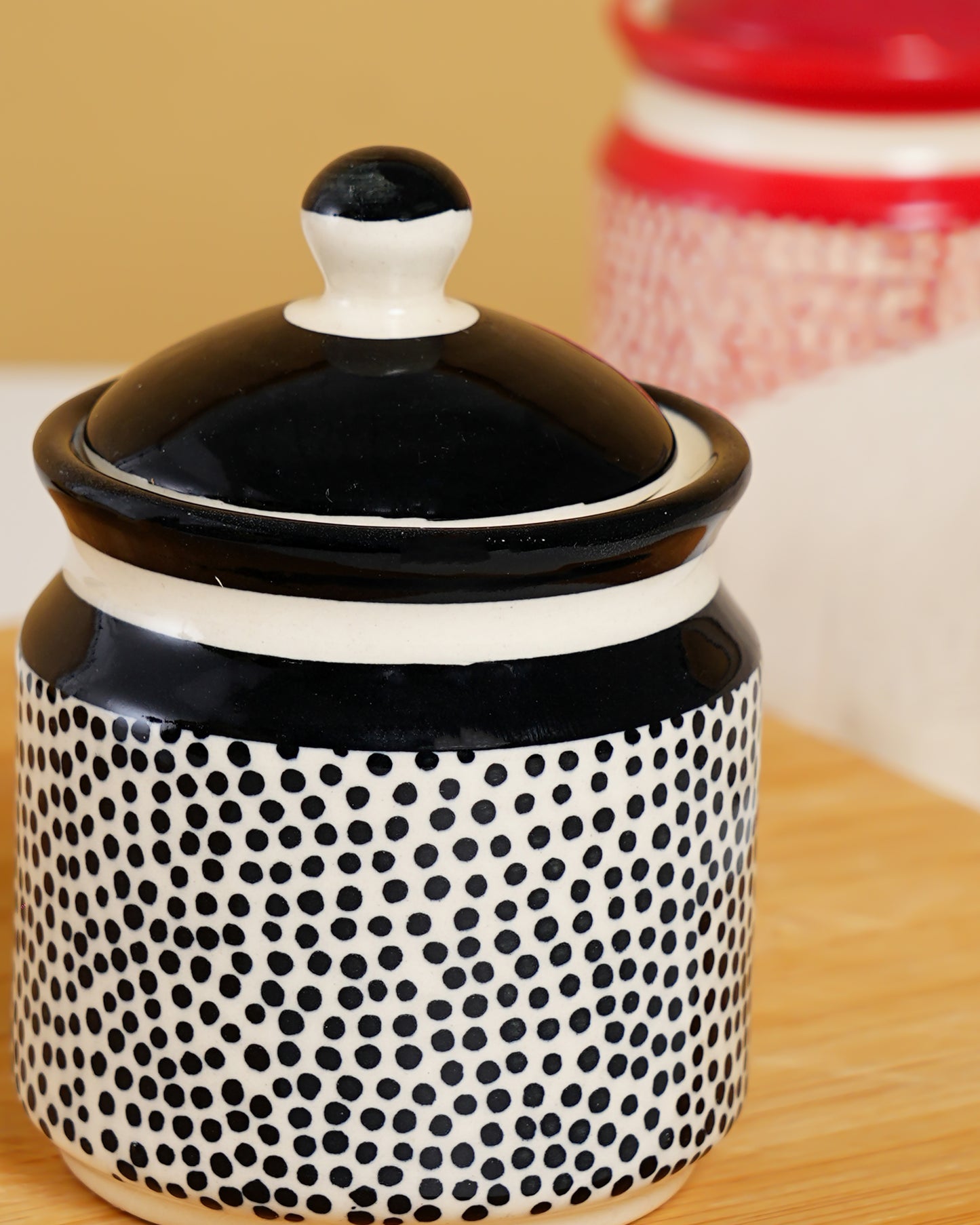 Hand-Painted Polka Dot Ceramic Storage Jars - RVJAR39