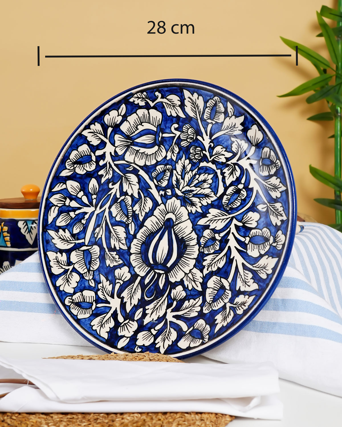 Indigo Bloom Handcrafted Mughal Design Ceramic Plate - RVPLT30