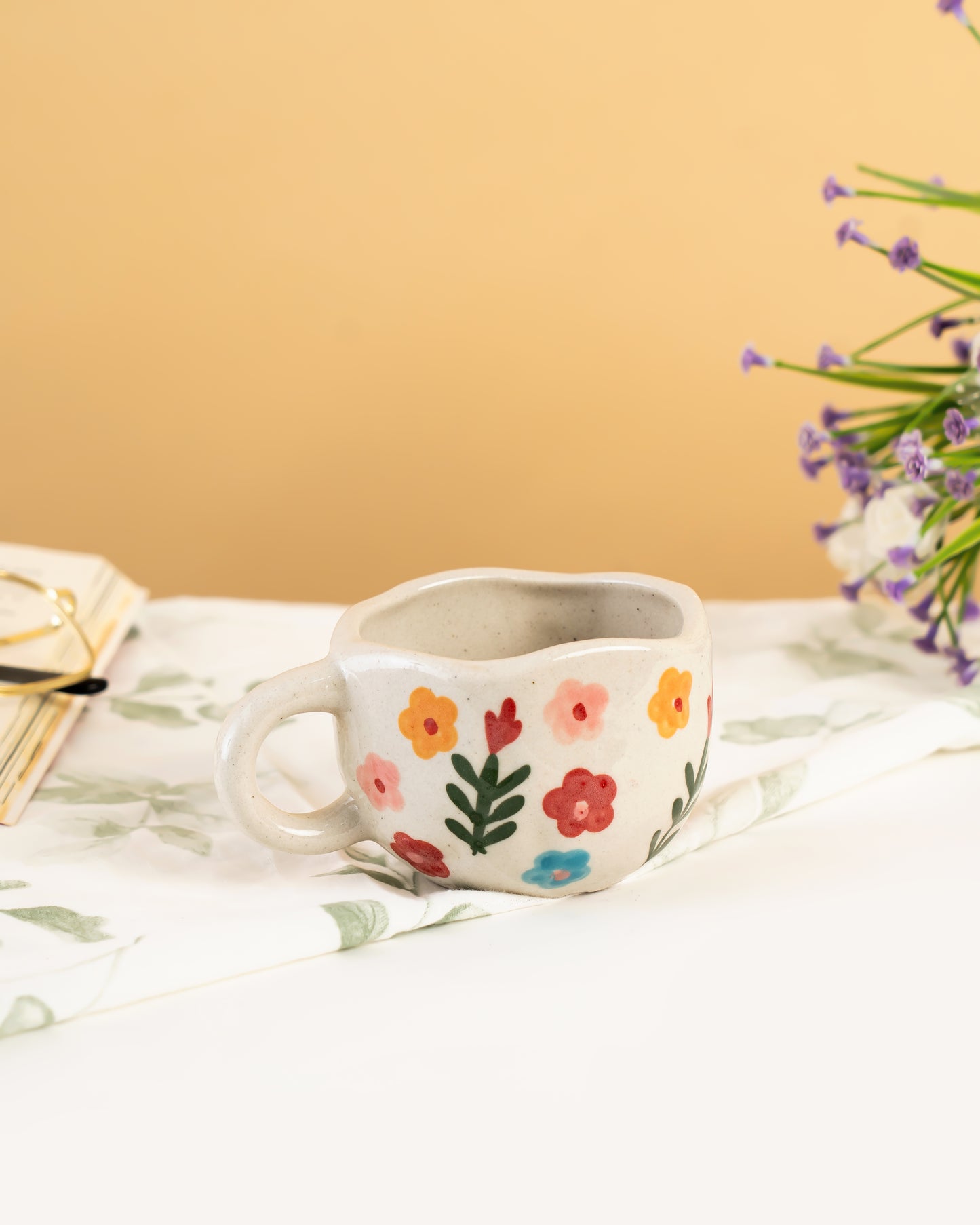 Hand-Painted Floral Ceramic Tea Cups Set of 2 - RVMUG15