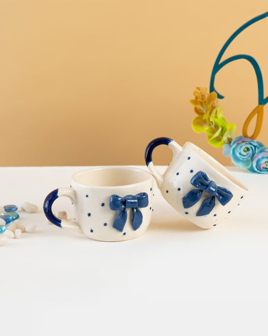 Bow Detail Ceramic Mugs Set of 2 - RVMUG12