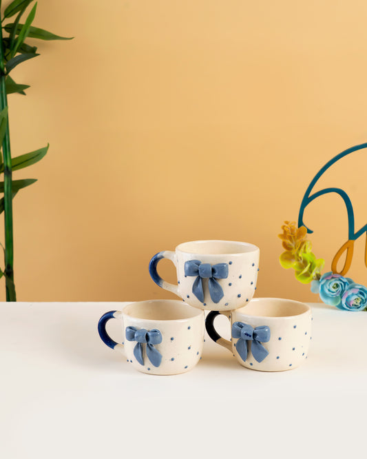 Bow Detail Ceramic Mugs Set of 3 - RVMUG50