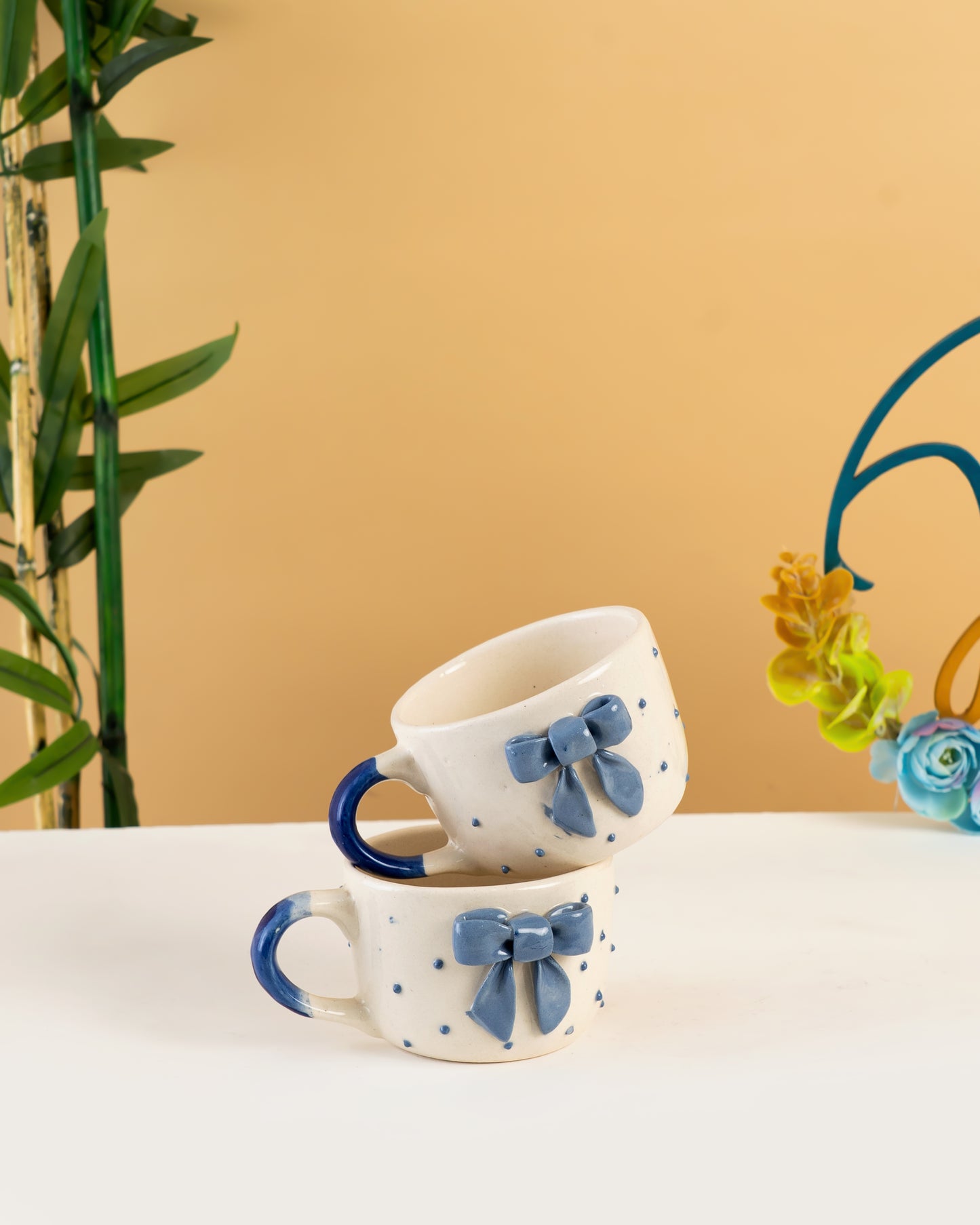 Bow Detail Ceramic Mugs Set of 3 - RVMUG50