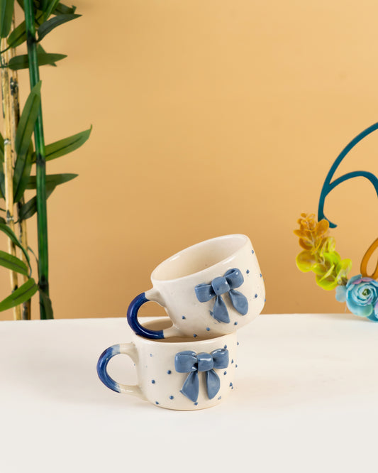 Bow Detail Ceramic Mugs Set of 3 - RVMUG50