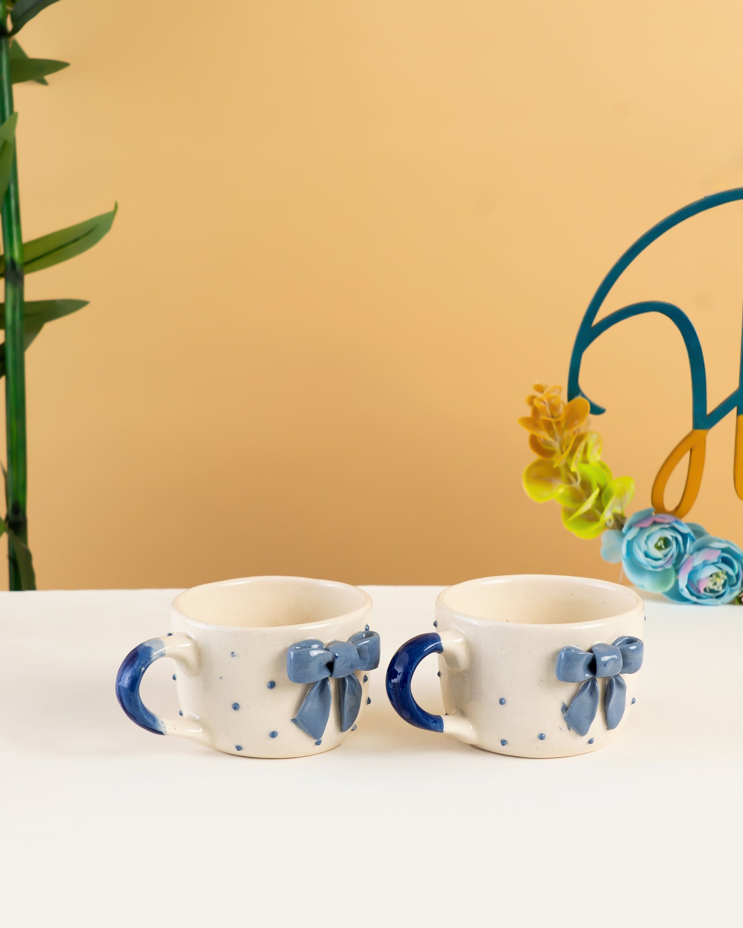 Bow Detail Ceramic Mugs Set of 3 - RVMUG50