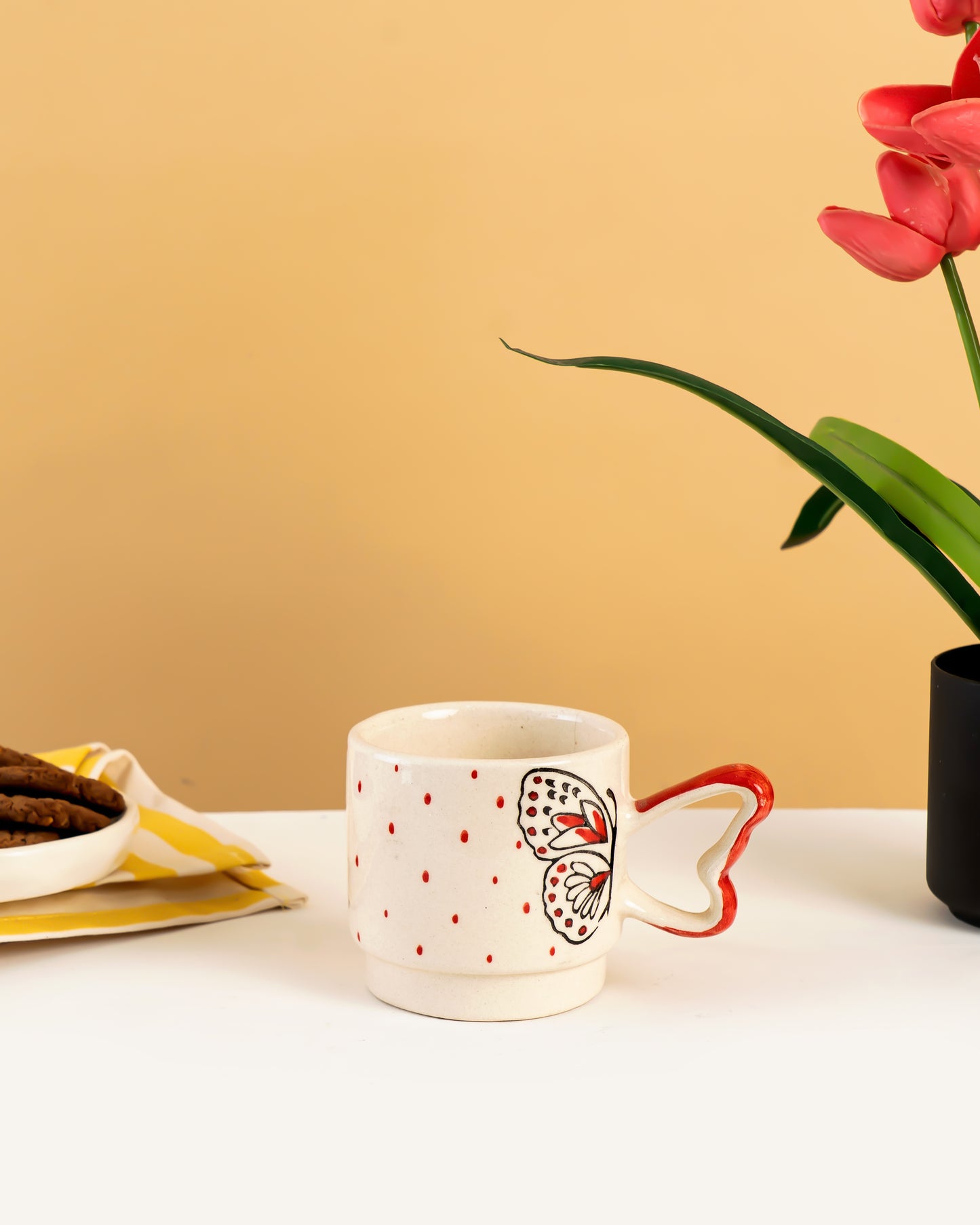 Butterfly Heart Handle Ceramic Cup - RVMUG19