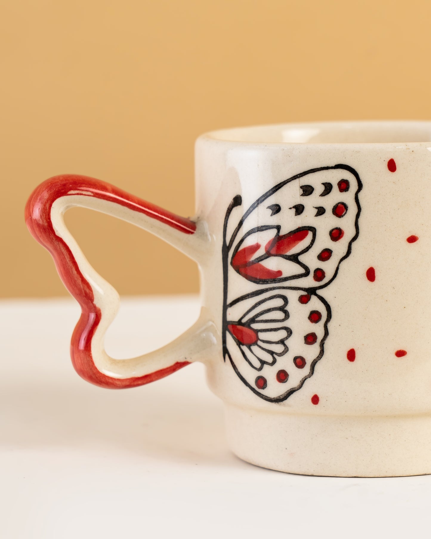 Butterfly Heart Handle Ceramic Cup - RVMUG19
