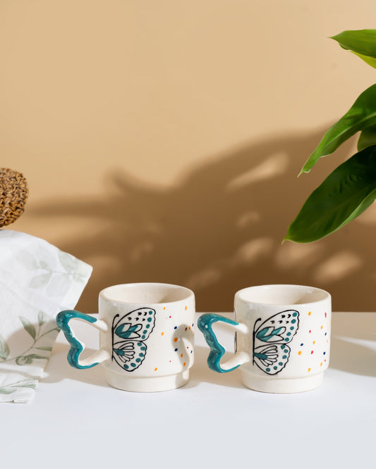 Butterfly Handle Ceramic Mug – Set of 2 - RVMUG46