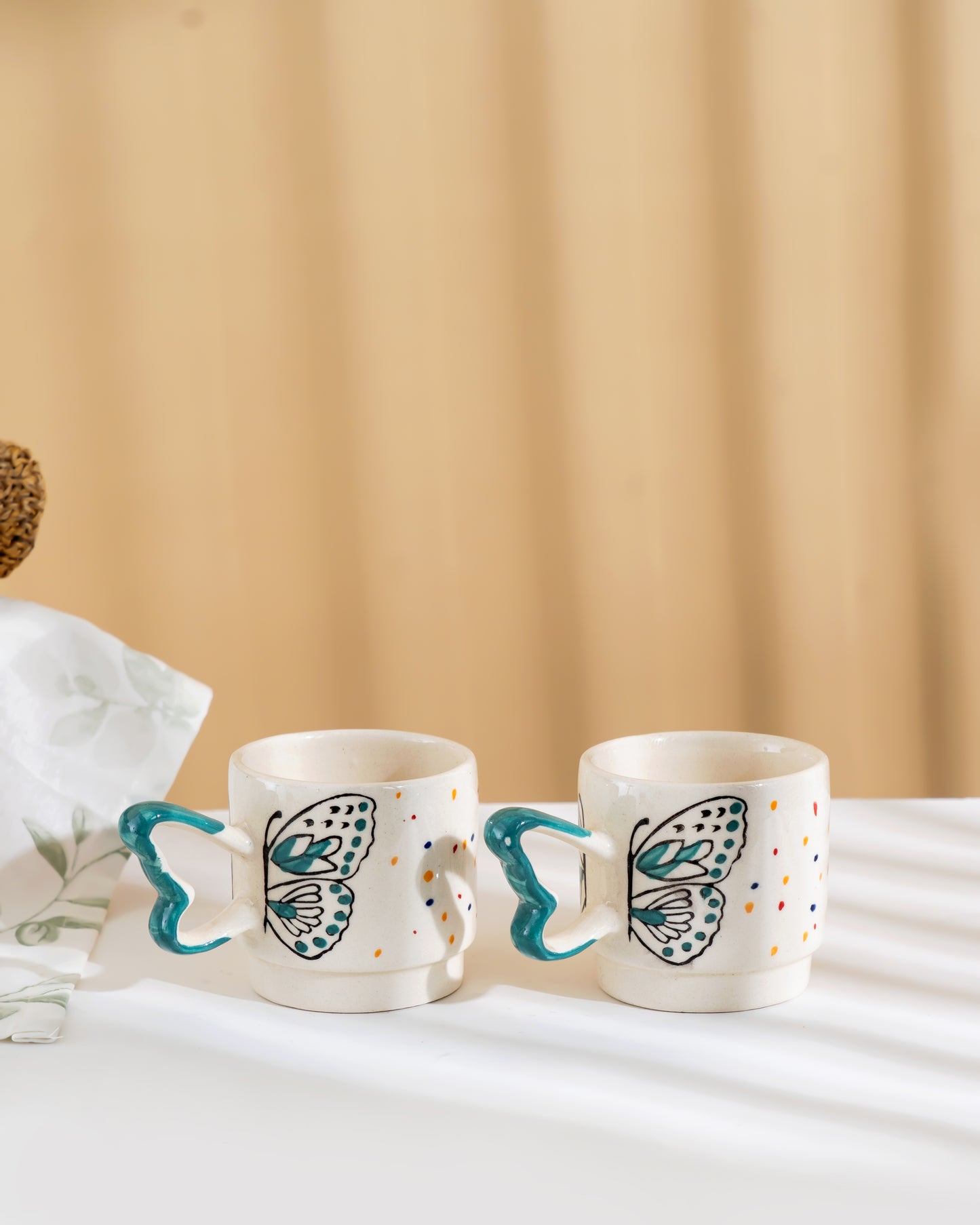 Butterfly Handle Ceramic Mug – Set of 2 - RVMUG46