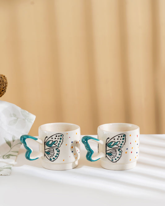 Butterfly Handle Ceramic Mug – Set of 2 - RVMUG46