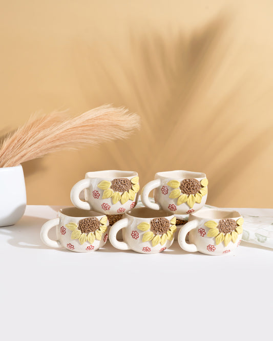 Handcrafted Sunflower Ceramic Cup Set of 5 - RUVCUP15