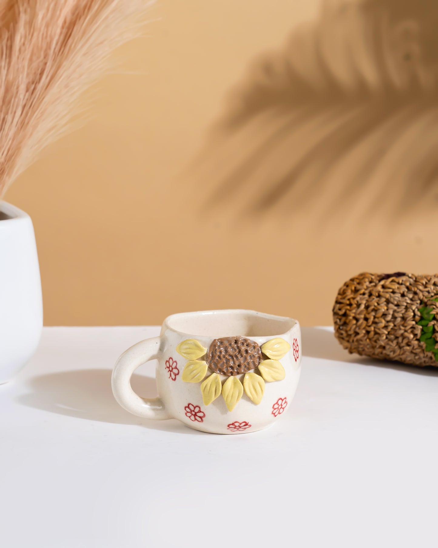 Handcrafted Sunflower Ceramic Cup Set of 5 - RUVCUP15