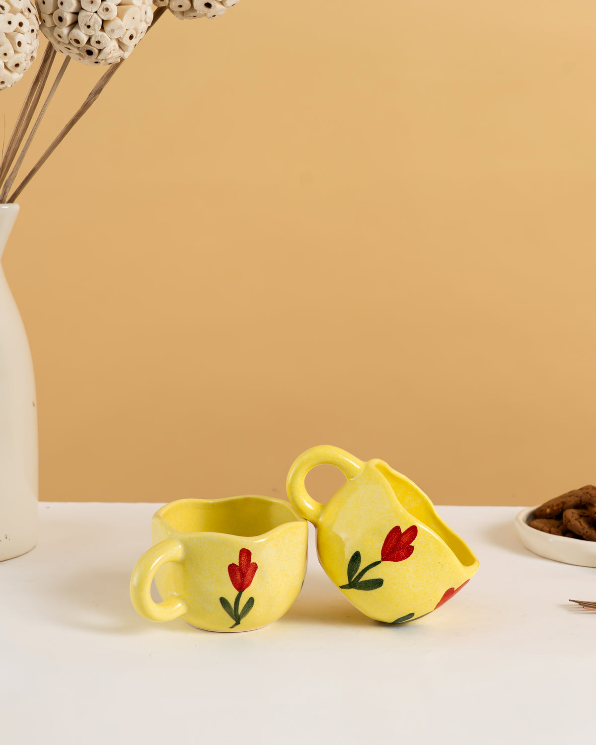 Hand-Painted Yellow Floral Espresso Cups (Set of 6) - RVCUP11