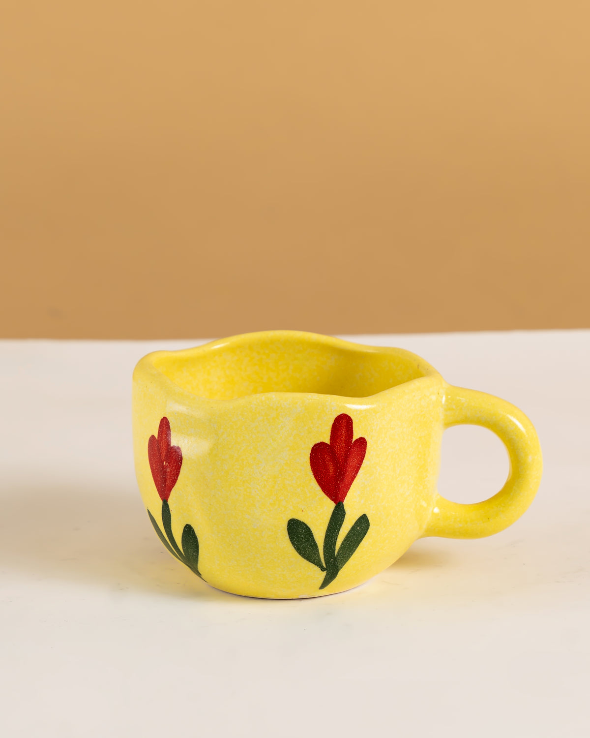 Hand-Painted Yellow Floral Espresso Cups (Set of 6) - RVCUP11