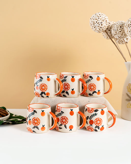 Hand-Painted Citrus Ceramic Mug (Set of 6) - RVMUG32