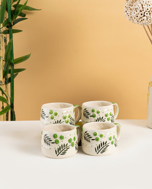 Hand-Painted Botanical Ceramic Cups (Set of 4) - RVCUP14