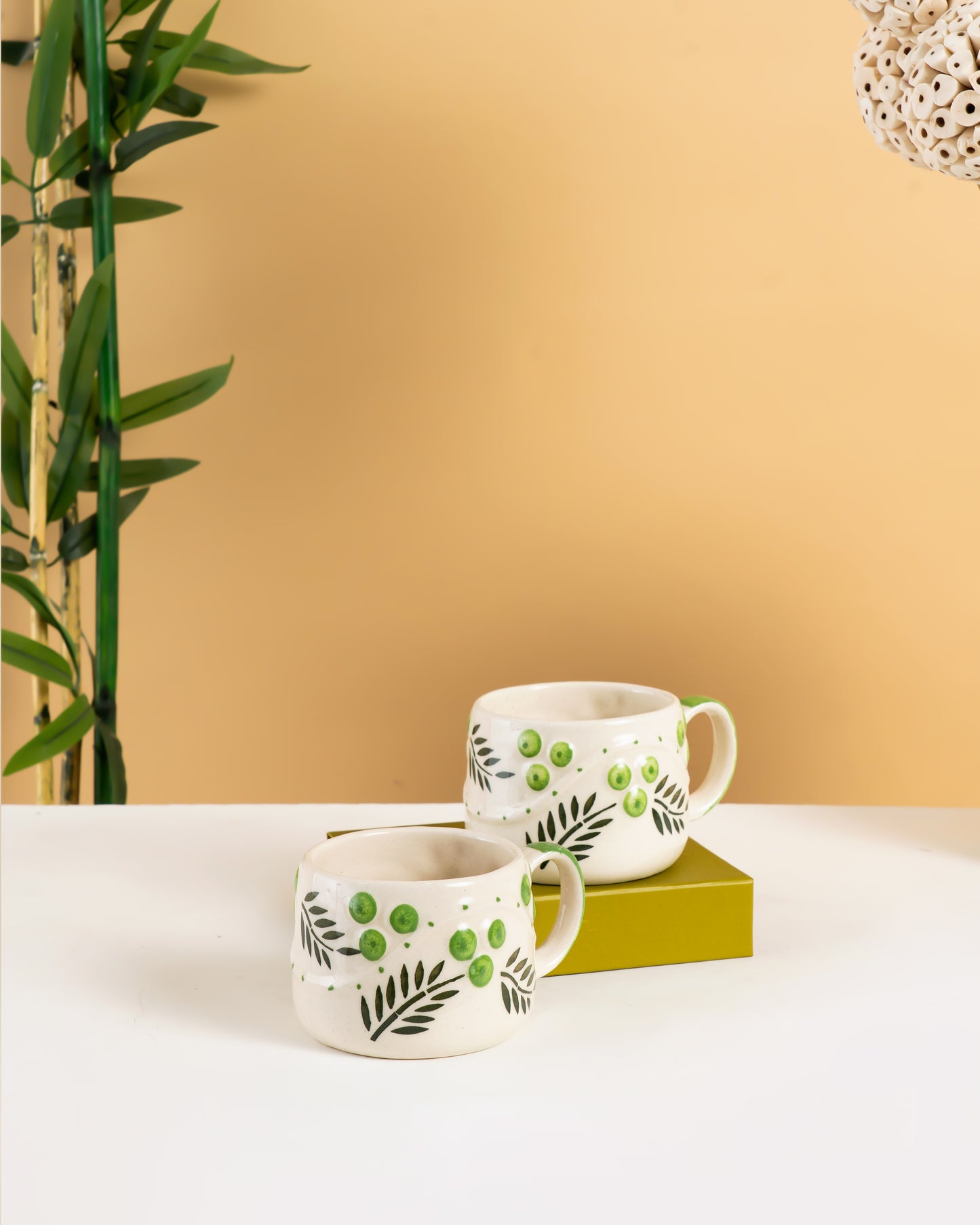 Hand-Painted Botanical Ceramic Cups (Set of 4) - RVCUP14