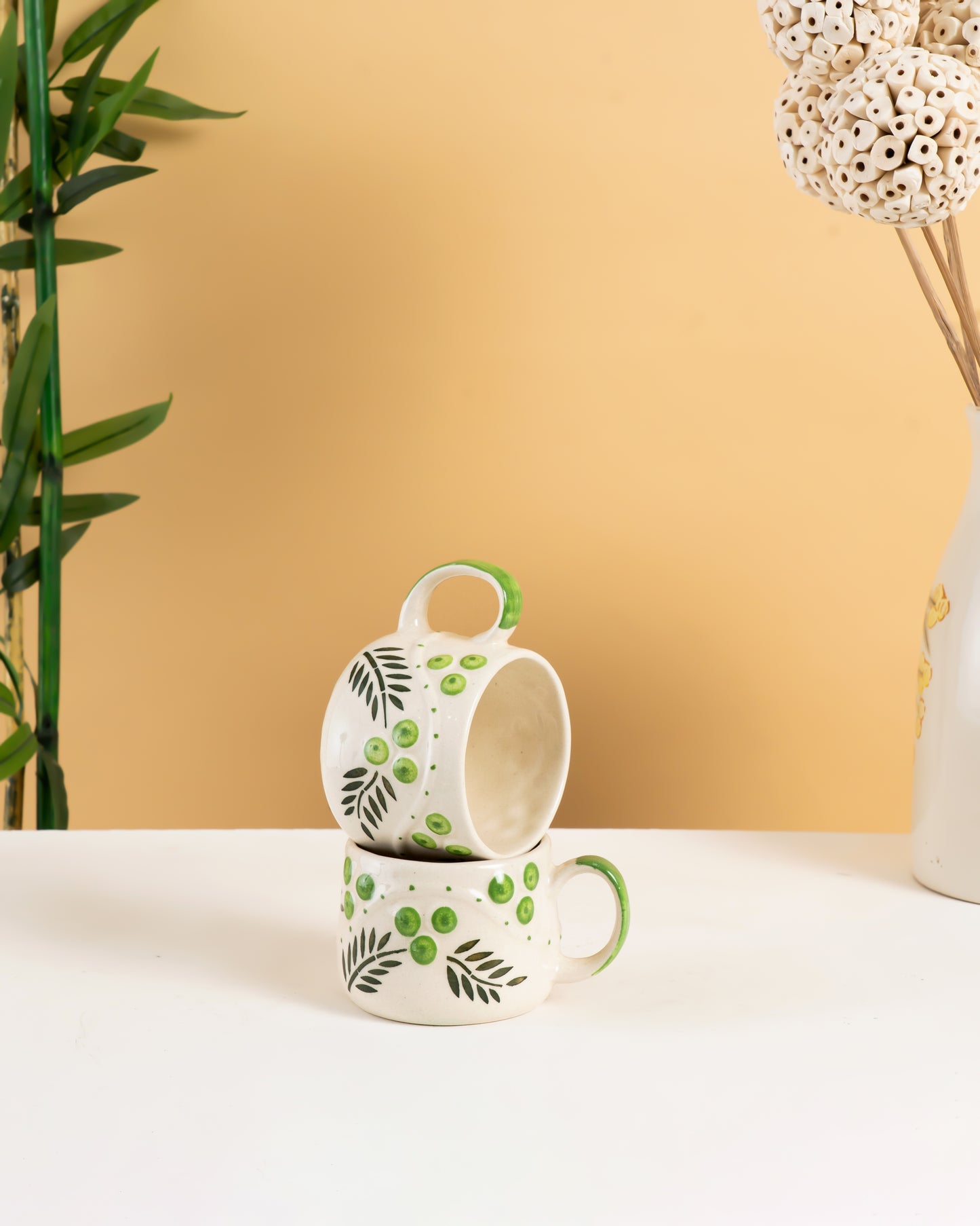 Hand-Painted Botanical Ceramic Cups (Set of 4) - RVCUP14