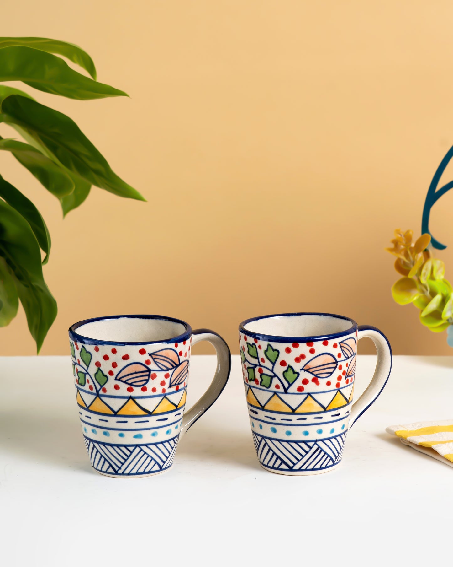 Hand-Painted Patterned Ceramic Mugs Set of 2 - RVMUG17