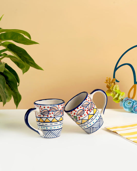 Hand-Painted Patterned Ceramic Mugs Set of 2 - RVMUG17