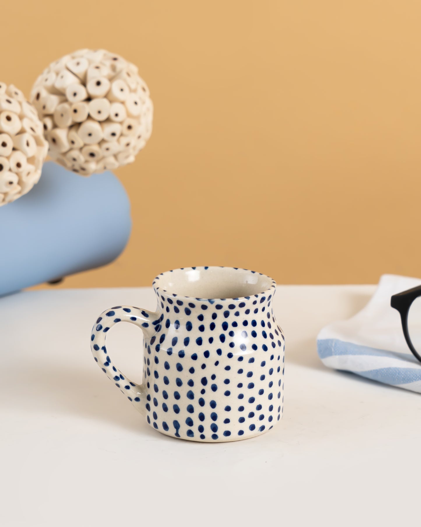 Blue Polka Dot Ceramic Mug - RVMUG48