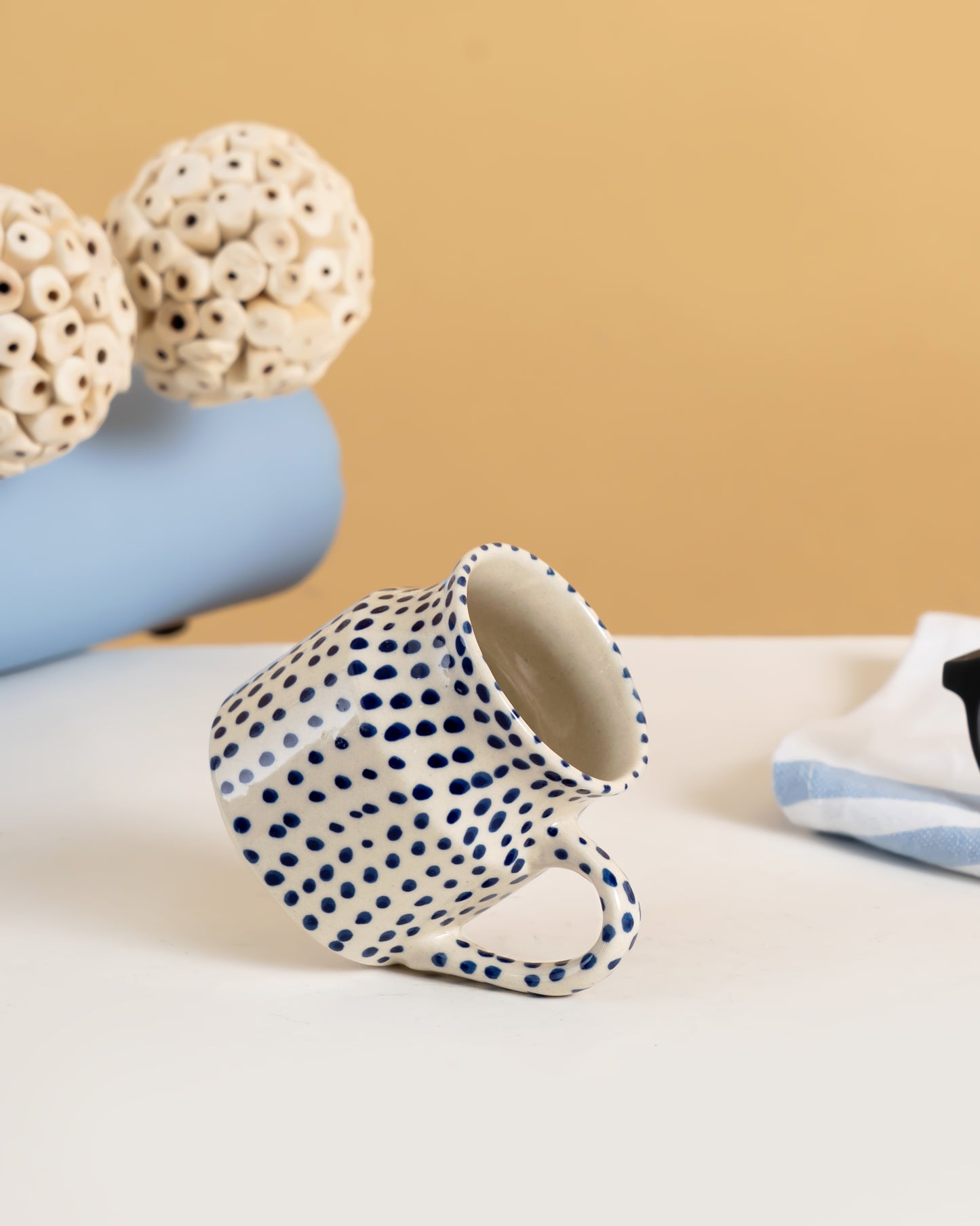 Blue Polka Dot Ceramic Mug - RVMUG48