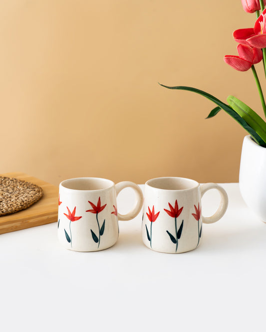 Red Bloom Ceramic Mugs Set of 2 - RVMUG34