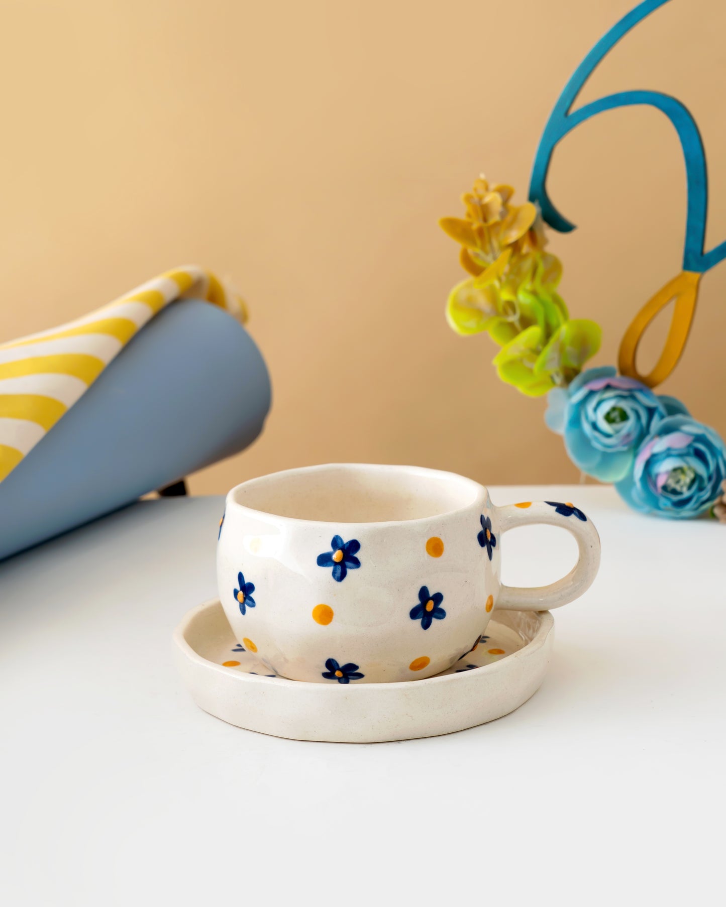 Hand-Painted Floral Cup & Saucer Set - RVCUPSAU6