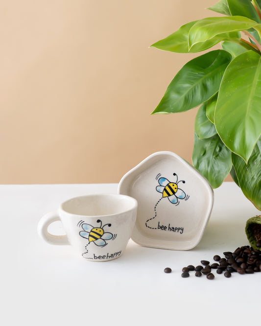 Bee Happy Ceramic Cup & Plate Set - RVCUPSAU8