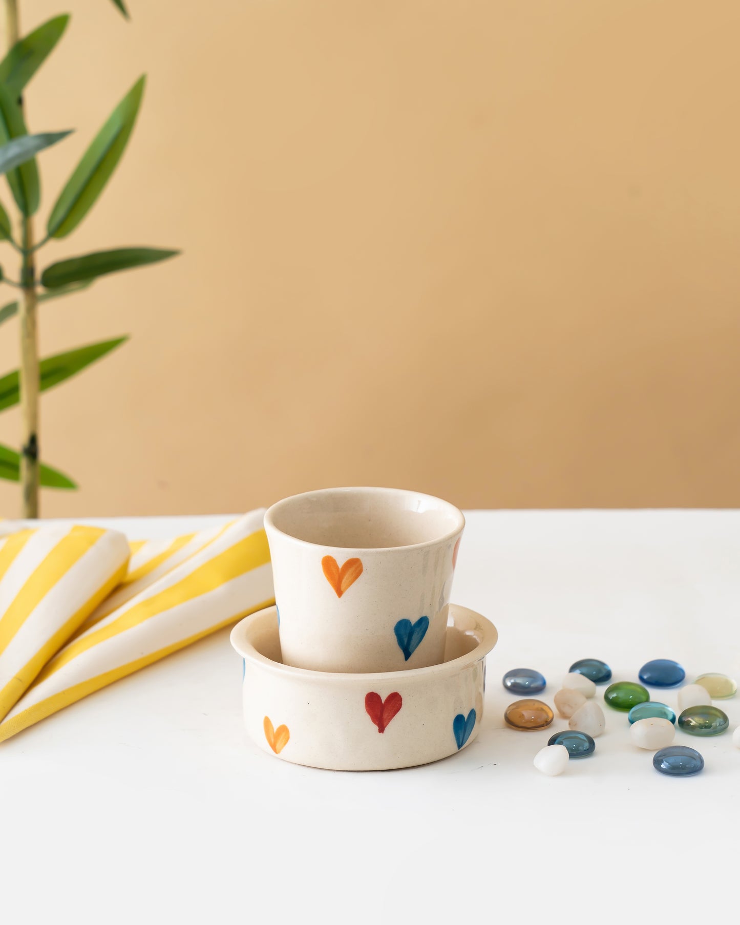 Hand-Painted Heart Cup & Bowl Set - RVDABR4