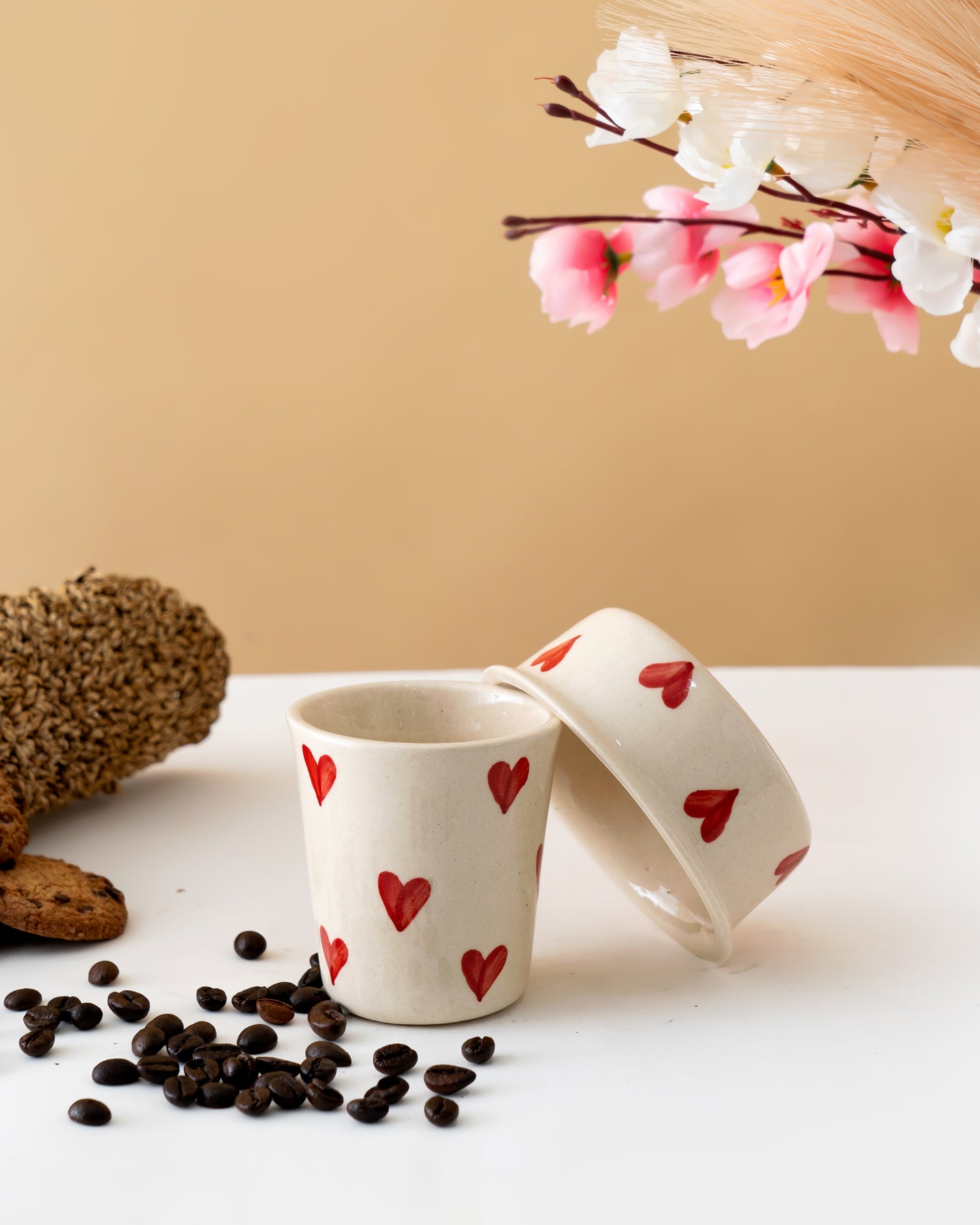 Hand-Painted Heart Ceramic Cup Set - RVDABR7