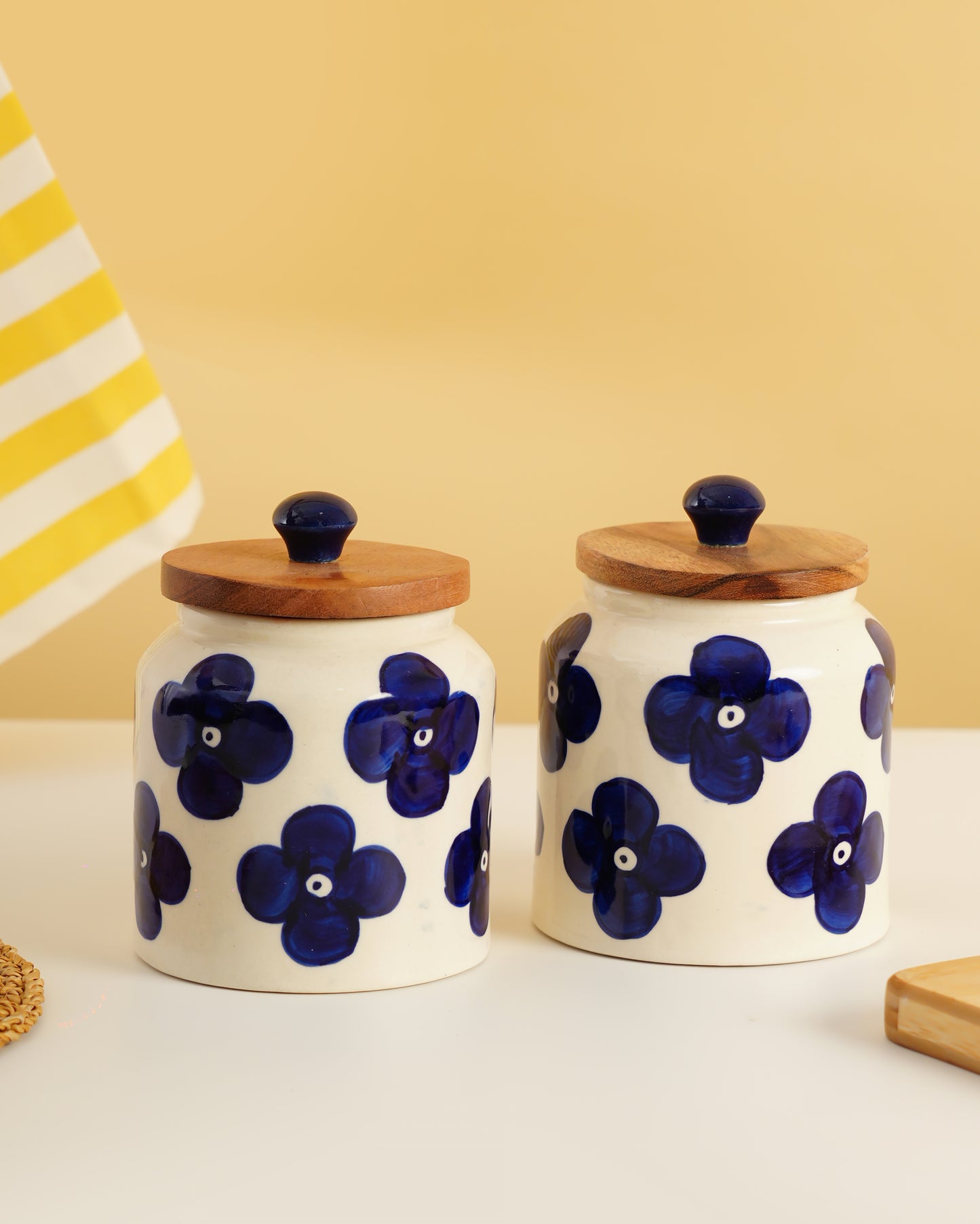 Hand-Painted Ceramic Storage Jar with Wooden Lid (Single Jar) - RVJAR25