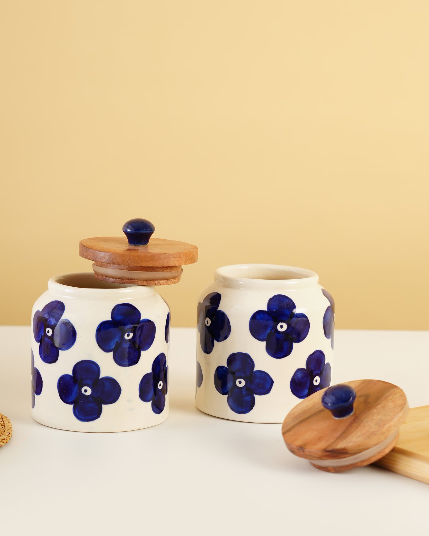 Hand-Painted Ceramic Storage Jar with Wooden Lid (Single Jar) - RVJAR25
