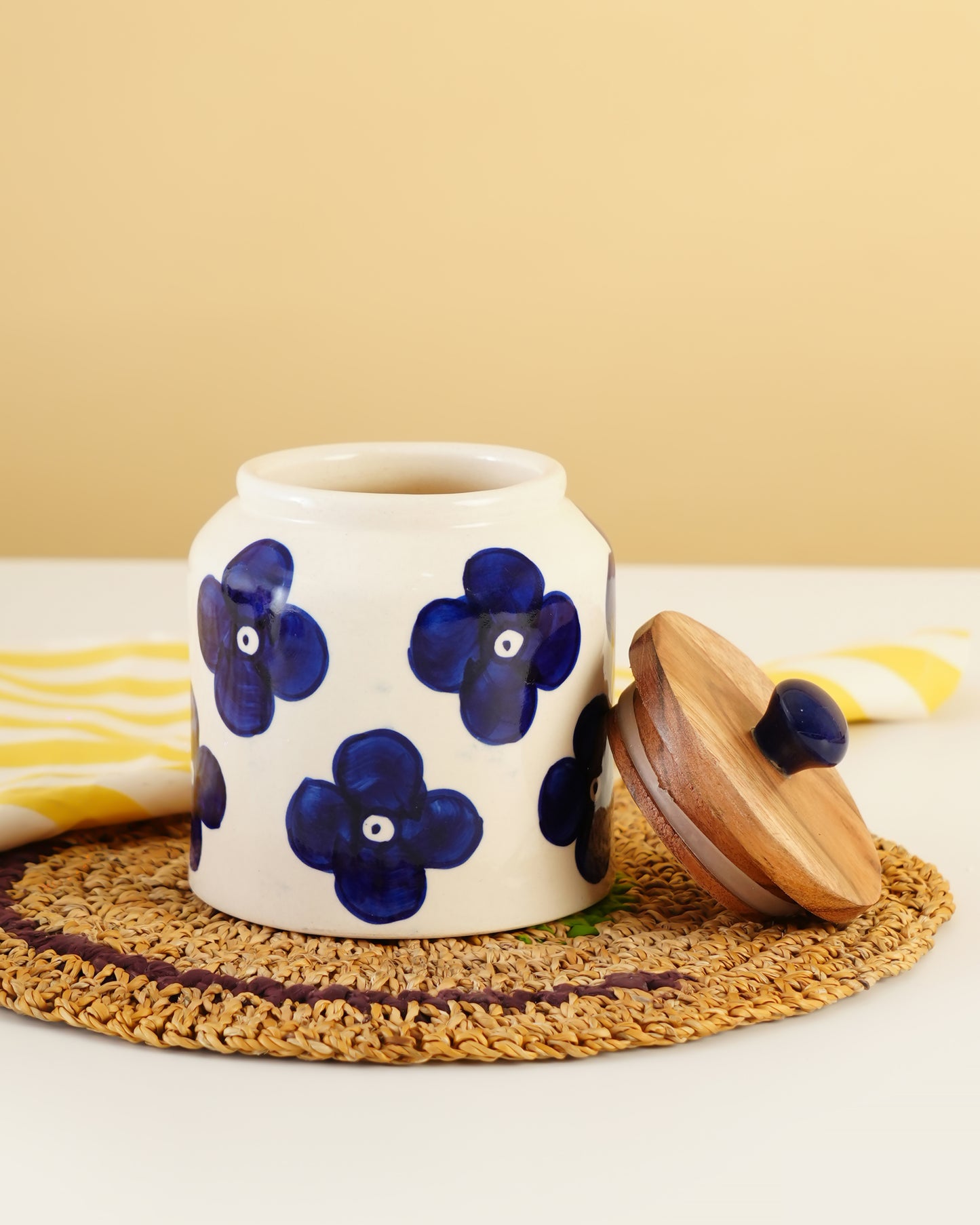 Hand-Painted Ceramic Storage Jar with Wooden Lid (Single Jar) - RVJAR25
