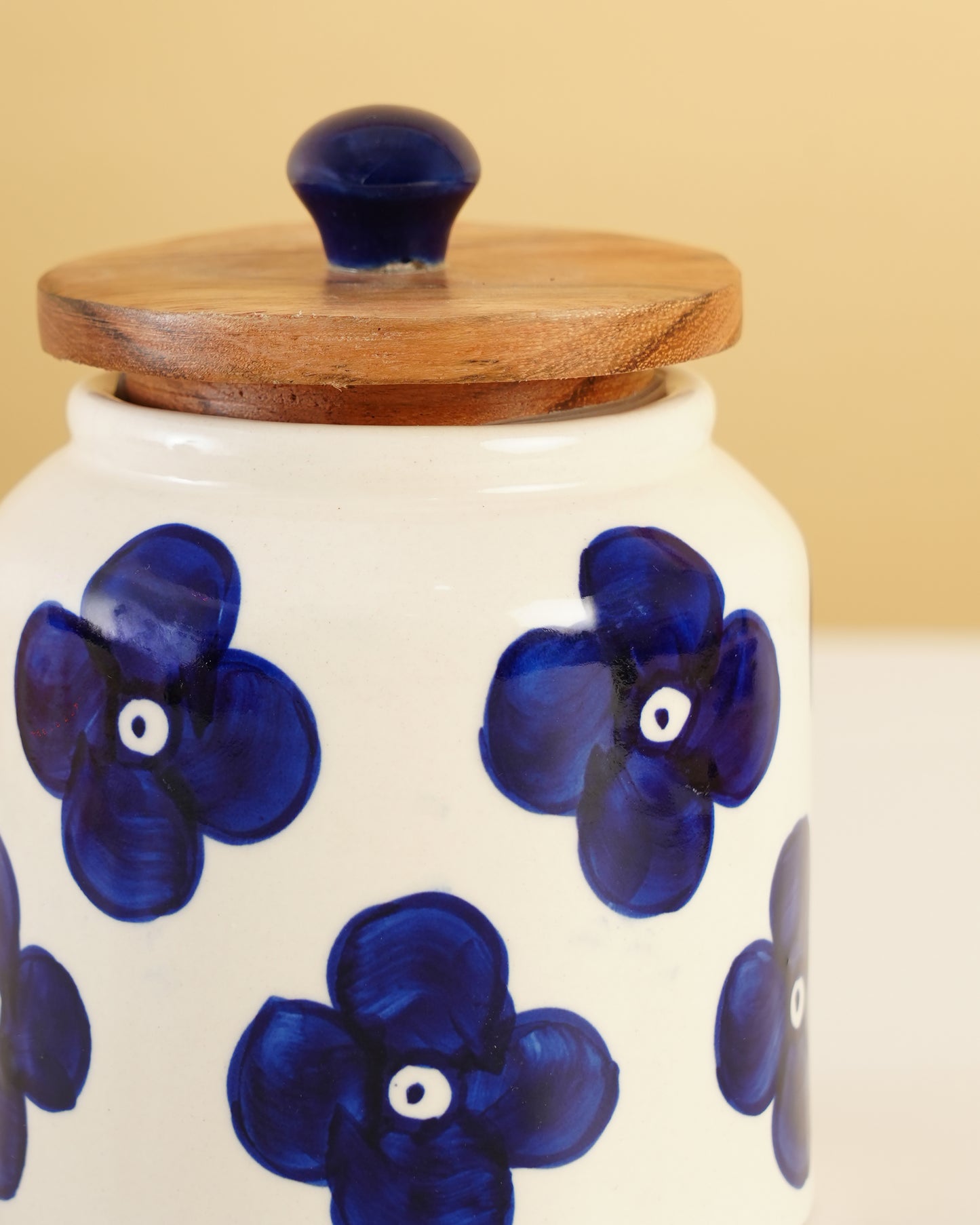 Hand-Painted Ceramic Storage Jar with Wooden Lid (Single Jar) - RVJAR25
