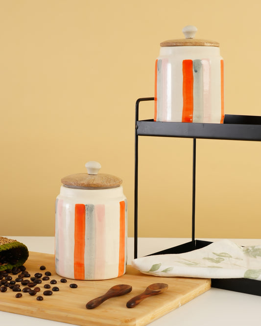 Hand-Painted Ceramic Storage Jar – Stripe Design - RVJAR20