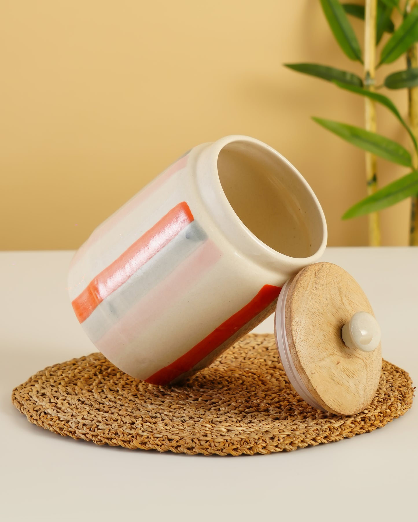 Hand-Painted Ceramic Storage Jar – Stripe Design - RVJAR20