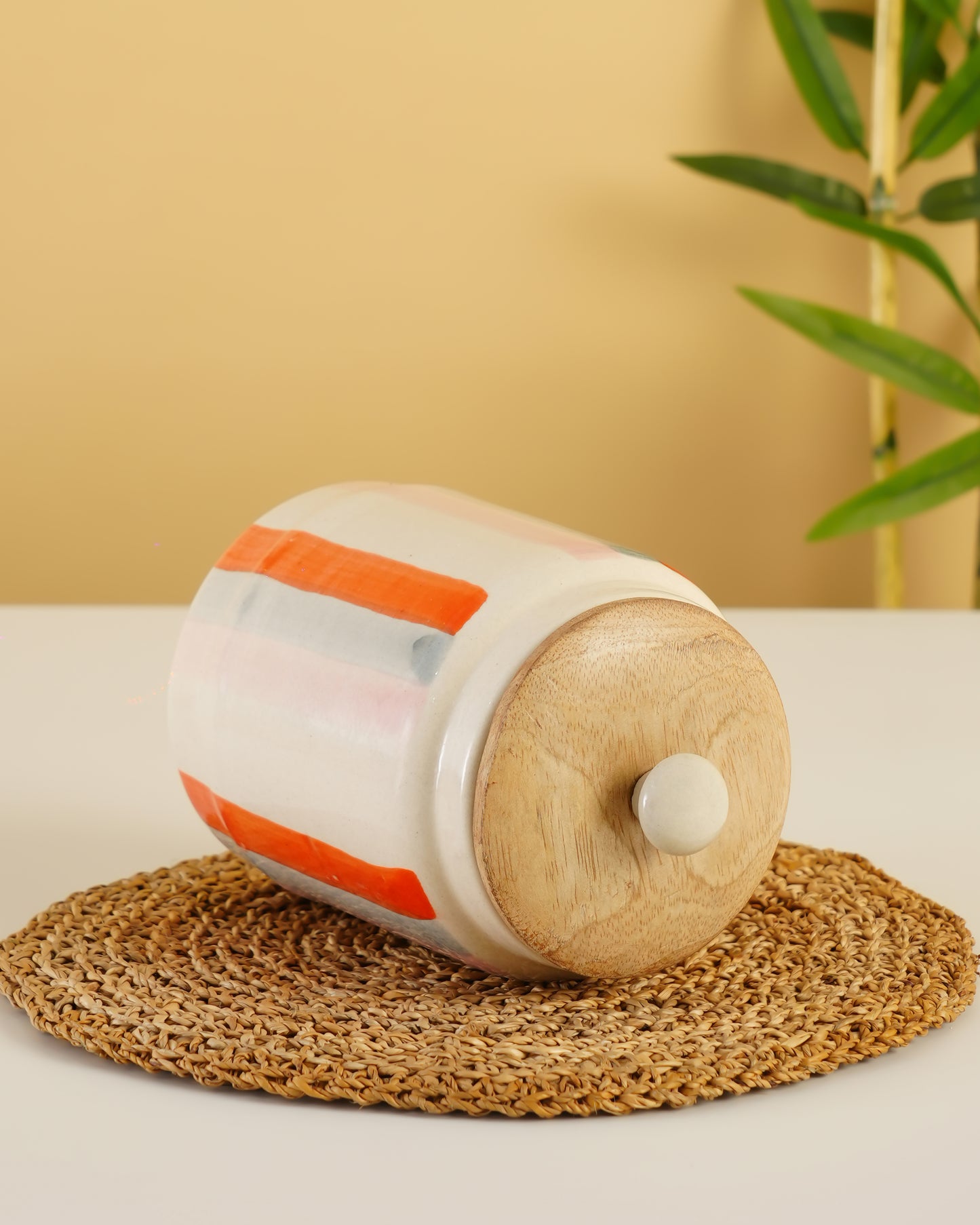 Hand-Painted Ceramic Storage Jar – Stripe Design - RVJAR20