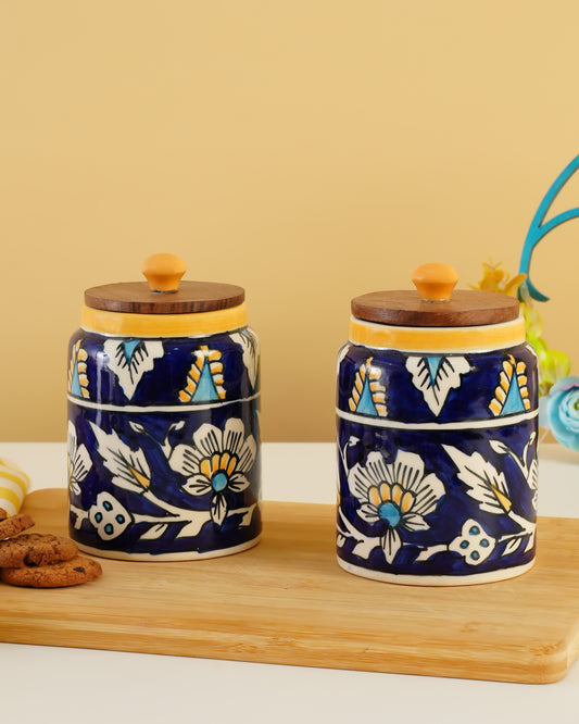 Hand-Painted Ceramic Storage Jar – Blue Floral Design - RVJAR27