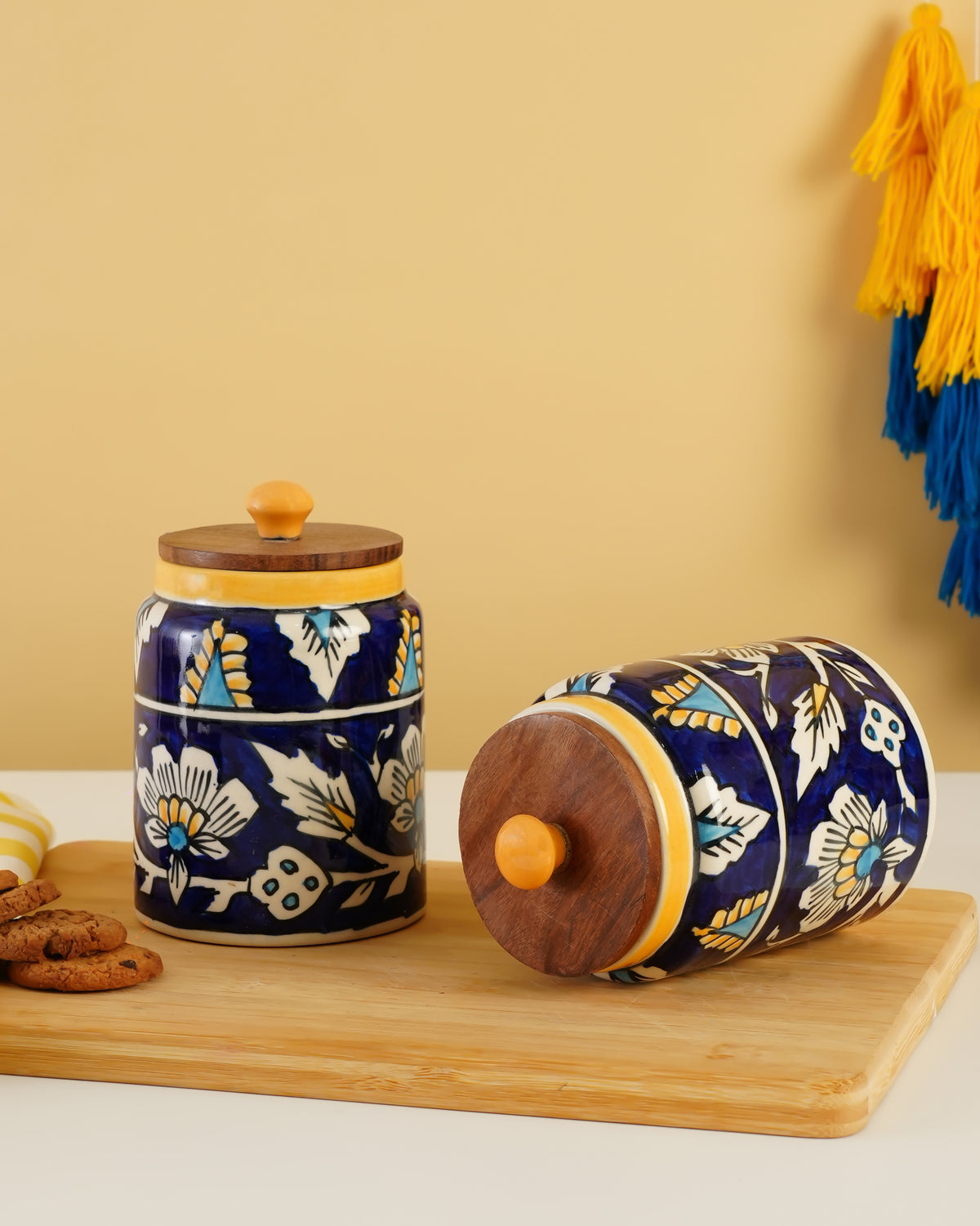 Hand-Painted Ceramic Storage Jar – Blue Floral Design - RVJAR27