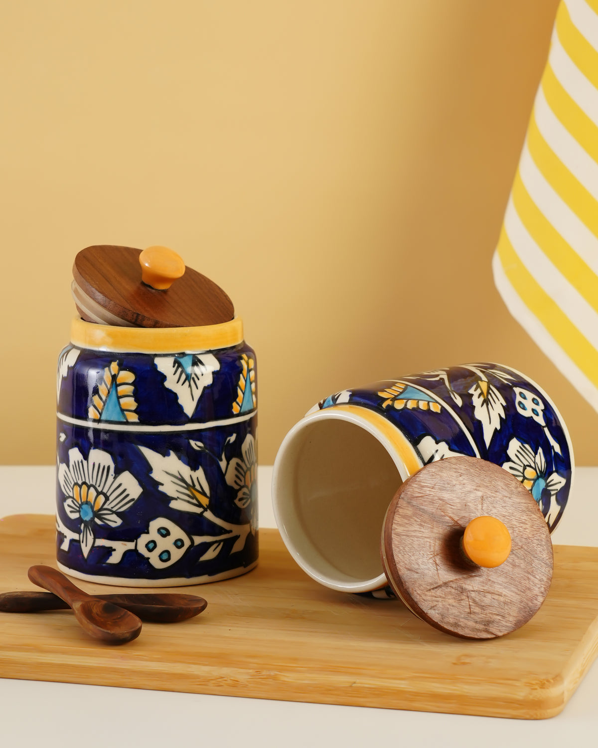 Hand-Painted Ceramic Storage Jar – Blue Floral Design - RVJAR27