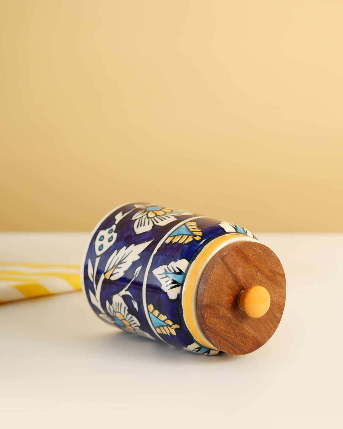 Hand-Painted Ceramic Storage Jar – Blue Floral Design - RVJAR27