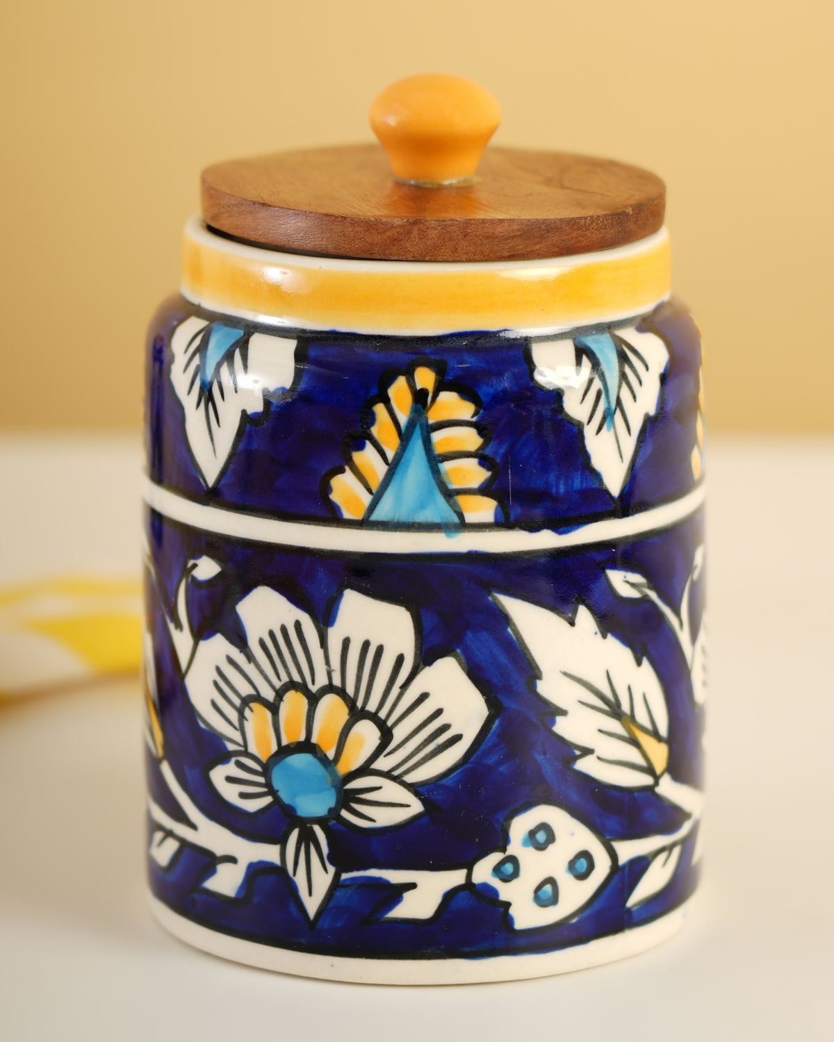 Hand-Painted Ceramic Storage Jar – Blue Floral Design - RVJAR27