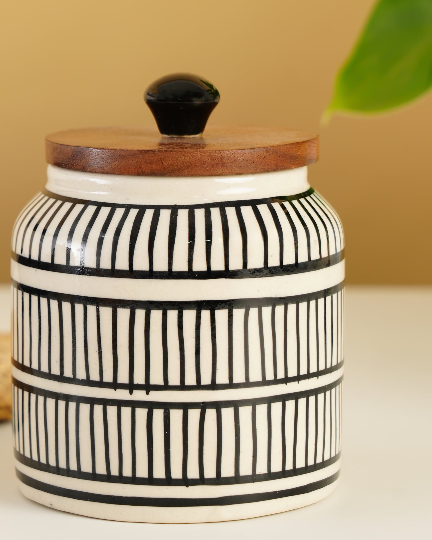 Hand-Painted Ceramic Storage Jar – Black Linear Design - RVJAR21