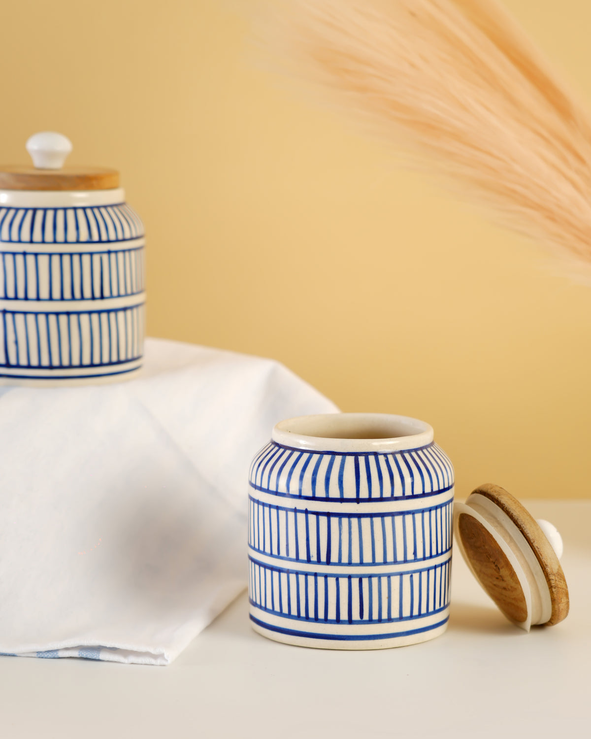 Hand-Painted Ceramic Storage Jar – Blue Linear Stripe - RVJAR28