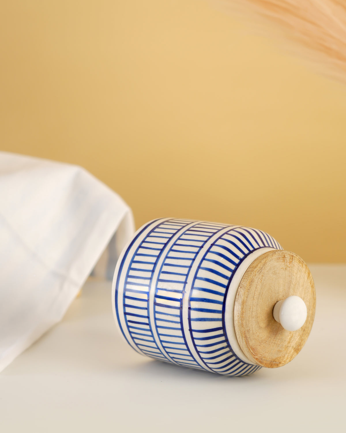 Hand-Painted Ceramic Storage Jar – Blue Linear Stripe - RVJAR28